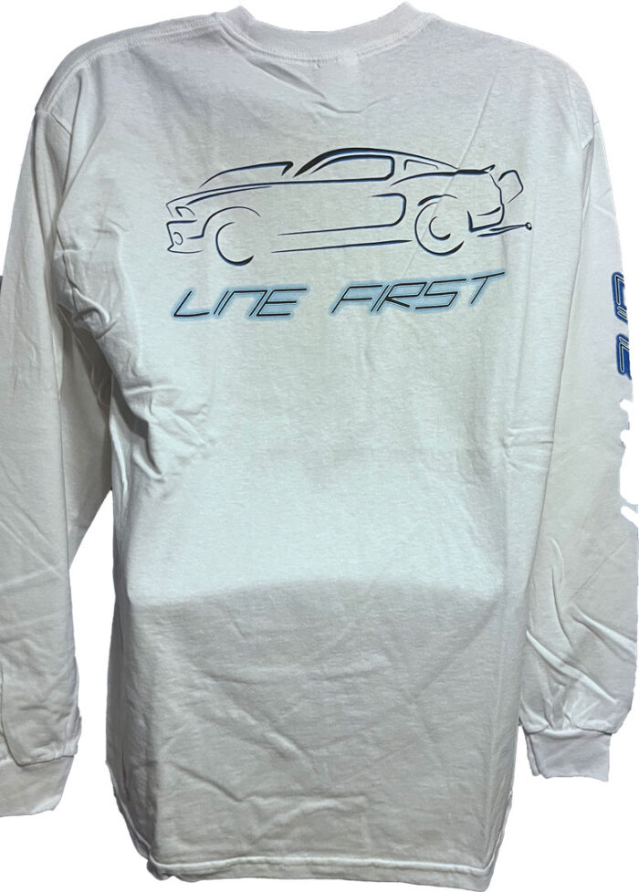 Line-First-Clothing-Company-Blue-Mustang-Logo-Longsleeve-T-Shirt-White-Back