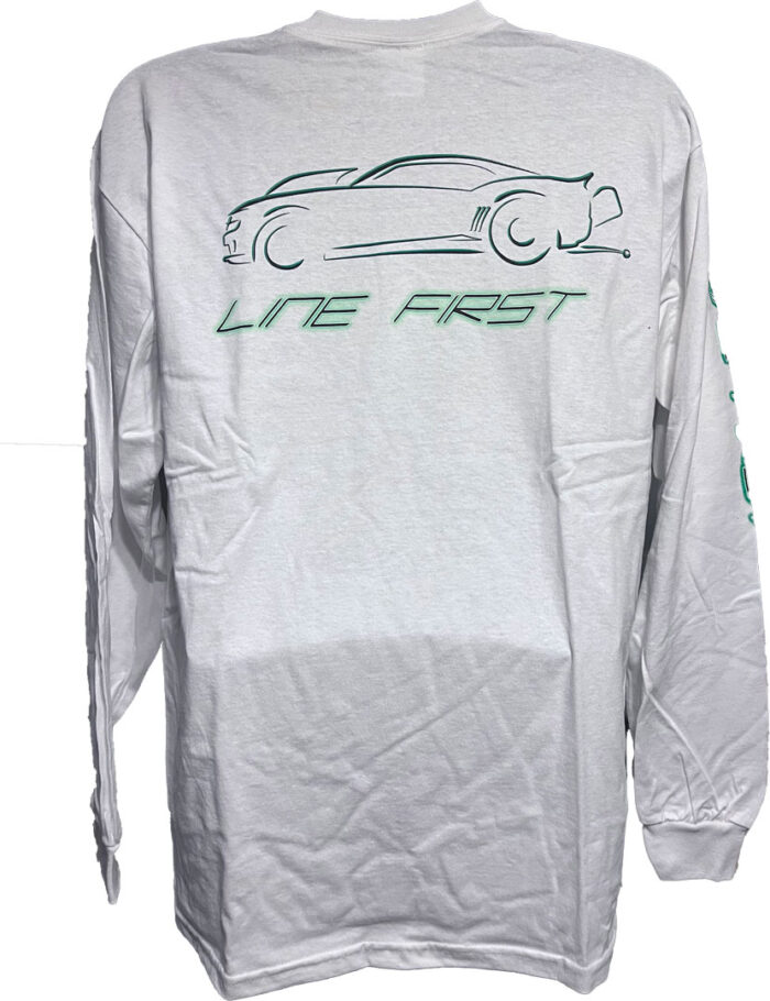 Line-First-Clothing-Company-Green-Camaro-Logo-Longsleeve-T-Shirt-White-Back