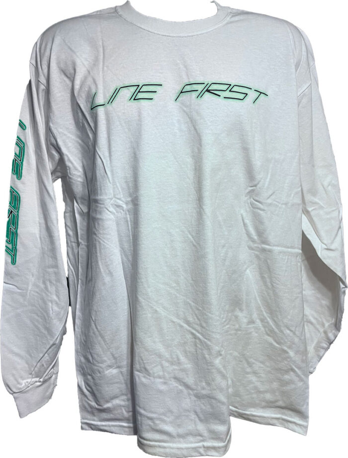 Line-First-Clothing-Company-Green-Camaro-Logo-Longsleeve-T-Shirt-White-Front