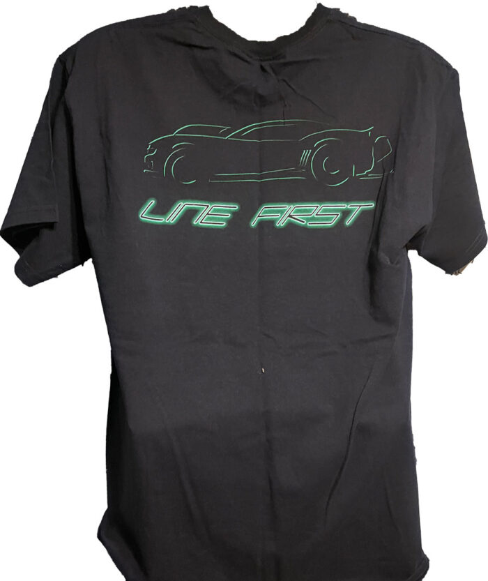 Line-First-Clothing-Company-Green-Camaro-Logo-T-Shirt-Black-Back