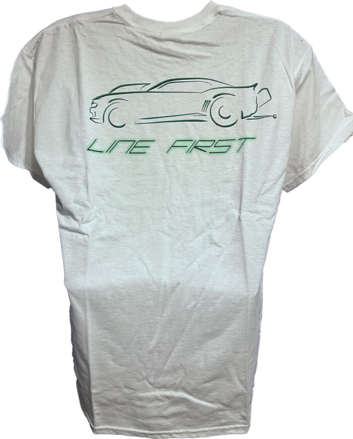 Line-First-Clothing-Company-Green-Camaro-Logo-T-Shirt-White-Back