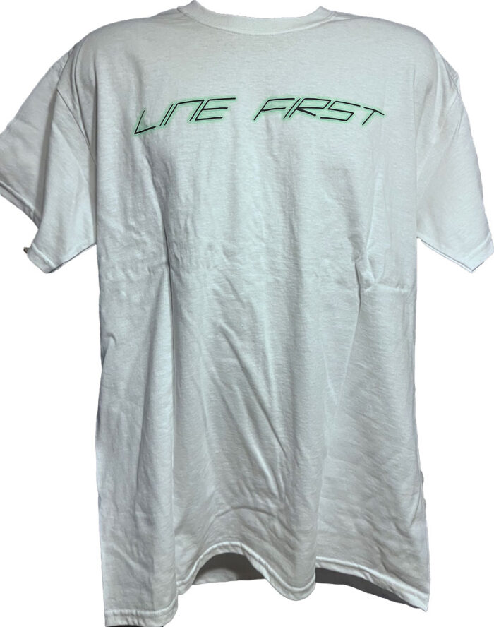 Line-First-Clothing-Company-Green-Camaro-Logo-T-Shirt-White-Front