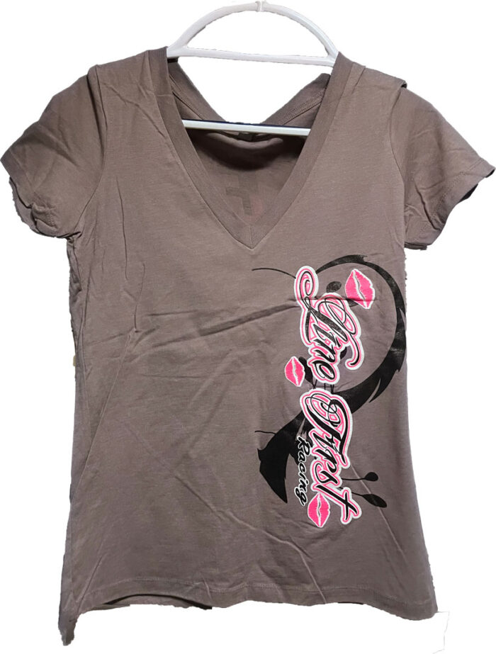 Line-First-Clothing-Company-Lips-Logo-T-Shirt-Womans-Grey-Front